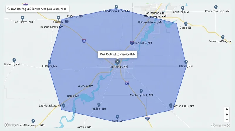Service Area Map for D&V Roofing LLC